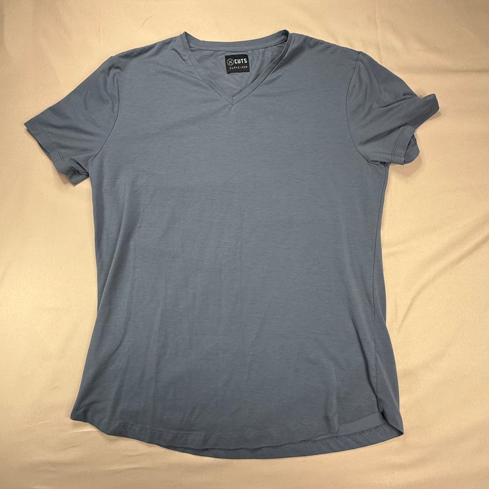 Cuts Curve-Hem V-Neck T-Shirt Mens Large Slate Blue PYCA Pro Short Sleeve